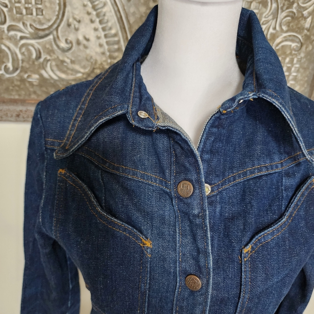 70's Vintage Landlubber Denim Duster Snap Button Dress Sz7 USA Western Boho Chic - Picture 7 of 15